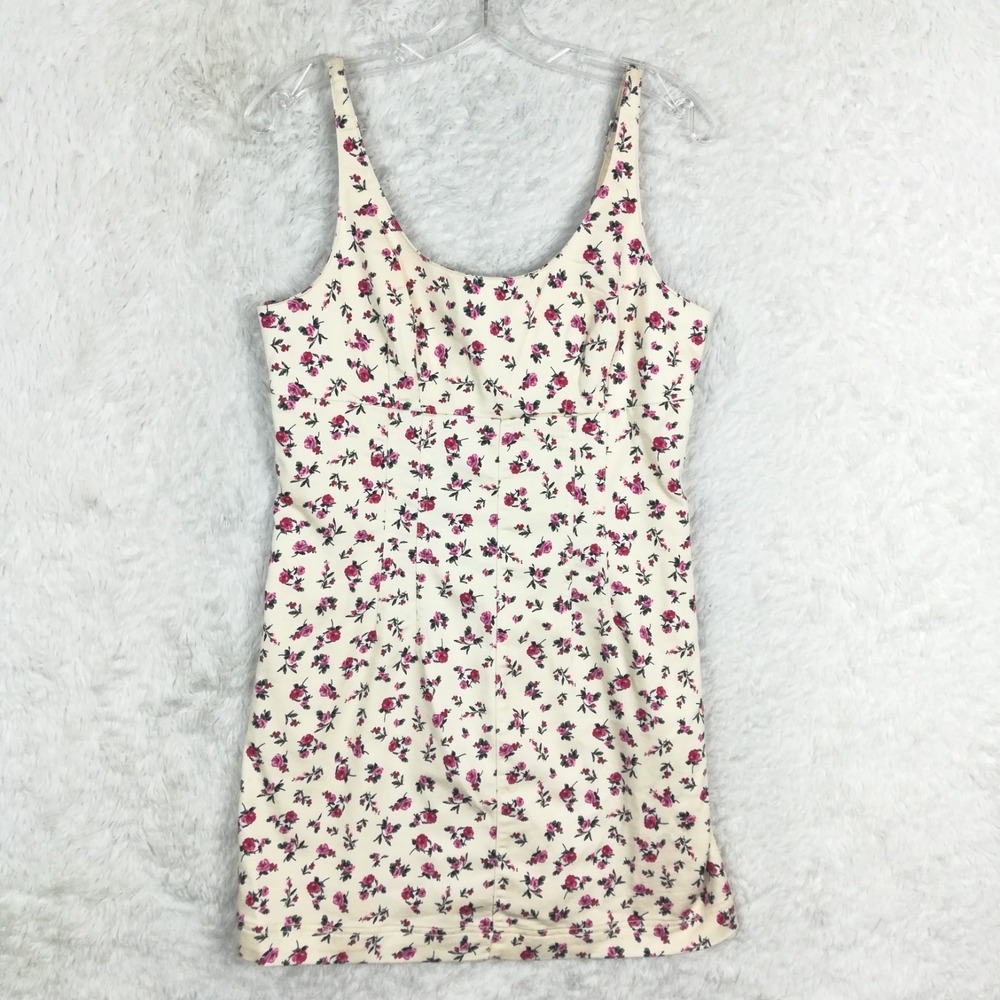 No Boundaries Womens Dress‎ Mini Scoop Ditsy Floral Print Cream Pink M New